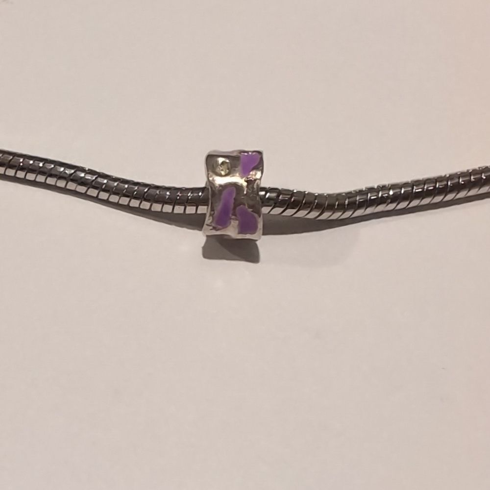 Silver Engraved Purple Animal Print Charm for Pandora Style Bracelet